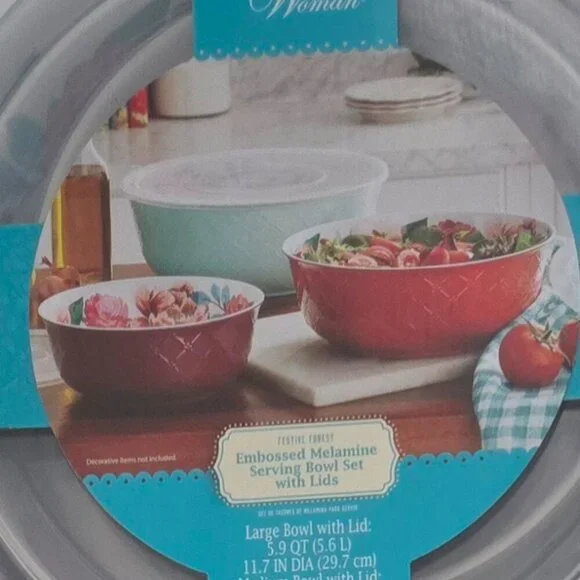 The Pioneer Woman 6 Piece Melamine BPA Storage Serving & Bowl Set with Lids New - Picture 5 of 6